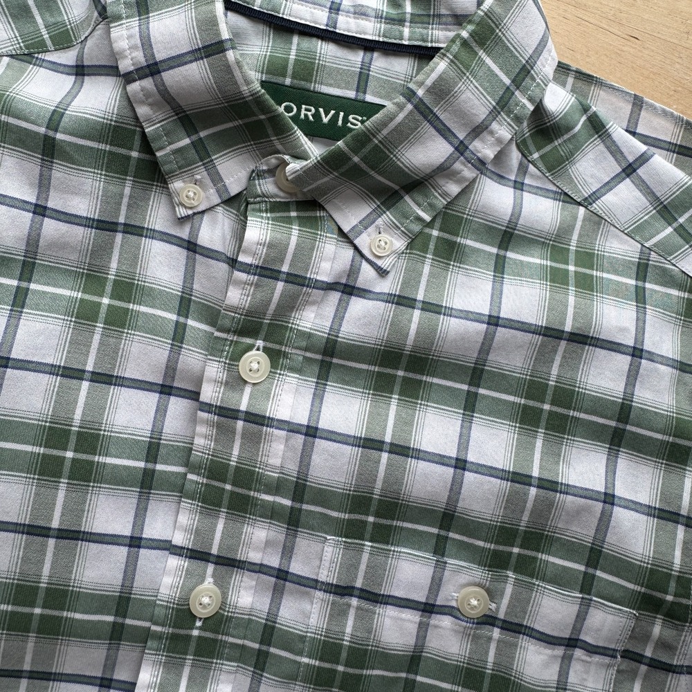 Orvis Men's Wrinkle Free Button-Down Shirt Small Blue Green Yellow Classic Fit